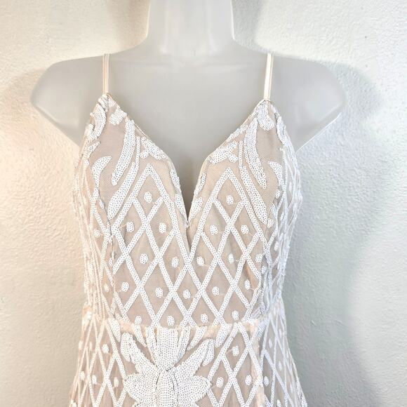 Lulus Destined for Romance Maxi Dress Women's XS Beige White Sequin Bridal - Picture 4 of 16